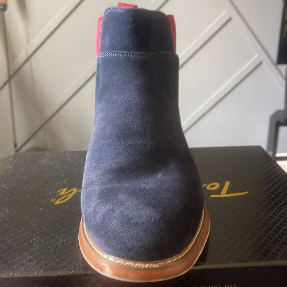 Blue and Red Chelsea Boots with Suede Upper and Elastic Panel - Picture 3 of 3